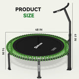 BCAN 560 LBS Soft Land Mini Trampoline, 48" Fitness Trampoline, 1 Sets of Bungees, T Shape Adjustable Foam Handle, Stable, Quiet Exercise Rebounder for Kids Adults Indoor/Garden Workout-48IN-1-GREEN BCAN