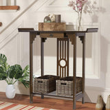 Wisfor Narrow Console Table for Entryway: 32in Brown Bamboo Hallway Table with Drawer for Living Room Bedroom, LxWxH 32x12.3x32.6in Wisfor