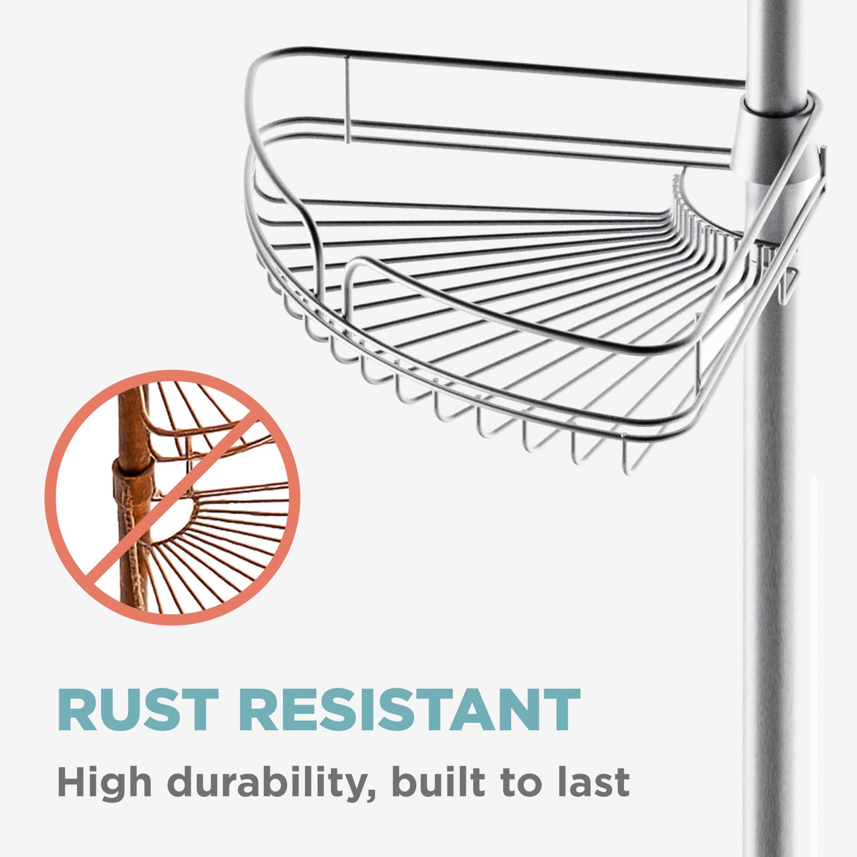 Zenna Home Tension Pole Shower Caddy Corner Organizer, Adjustable Standing Shower Caddy with 4 Baskets and Built in Towel Bar, Rust Resistant Bathroom Tension Rod Organizer, 60 to 97 Inch, Chrome Zenna Home