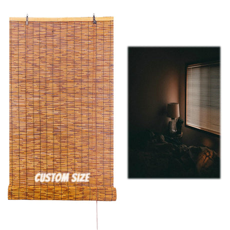 Natural Hand-Woven Bamboo Roller Shades - Cordless Privacy Screen for Indoor and Outdoor Use QHDPKU