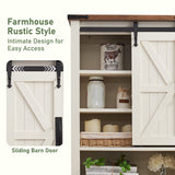 Farmhouse Over The Toilet Storage Cabinet with Sliding Barn Door & Adjustable Shelves in Rustic Oak and Antique White OKD