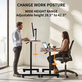 YSSOA Mobile Small Standing Desk - Rolling Desk with Adjustable Height and Lockable Wheels, Sit-Stand Laptop Table, Portable Computer Workstation, Brown YSSOA