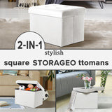 LINMAGCO Storage Ottoman Folding Foot Stool Velvet Ottoman Foot Rest with Padded Modern Ottoman with Storage for Living Room Puppy Step Stool 17x13x11in(White) LINMAGCO