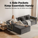 CAMMOO 108” Cloud Sectional Couch in One Box, Compressed Modern Modular Sectional Sofa with Deep Seat, Corduroy Boneless Couches with Chaise, L-Shaped Sofa for Living Room, 4 Storage Pockets(Grey) CAMMOO