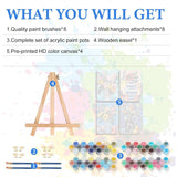 4 Pack Paint by Numbers kit for Adults with Frame and Wooden Easel, Adult Paint by Number Kits Flower, DIY Acrylic Oil Painting by Number for Beginners Home Wall Decor Gift (8x12 inch) bleihum