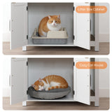 HOOBRO Cat Litter Box Enclosure, Farmhouse Wooden Cat Furniture with Scratch Pad, Storage Layer, Litter Box Furniture, End Side Table,White and Walnut, WH24MW01 HOOBRO