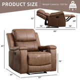 IOMOR Leather Recliner Chair, Manual Recliner Chair for Adults with Overstuffed Arms and Back, Single Sofa Recliner with Cup Holders for Living Room (1, Nut Brown) IOMOR