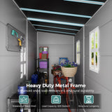 CDCASA 4x8 FT Resin Lean to Shed, Waterproof Outdoor Storage Shed with Floor & Lockable Door & Window, Outside Plastic Tool Shed for Backyard, Patio, Poolside, Lawn, Grey CDCASA