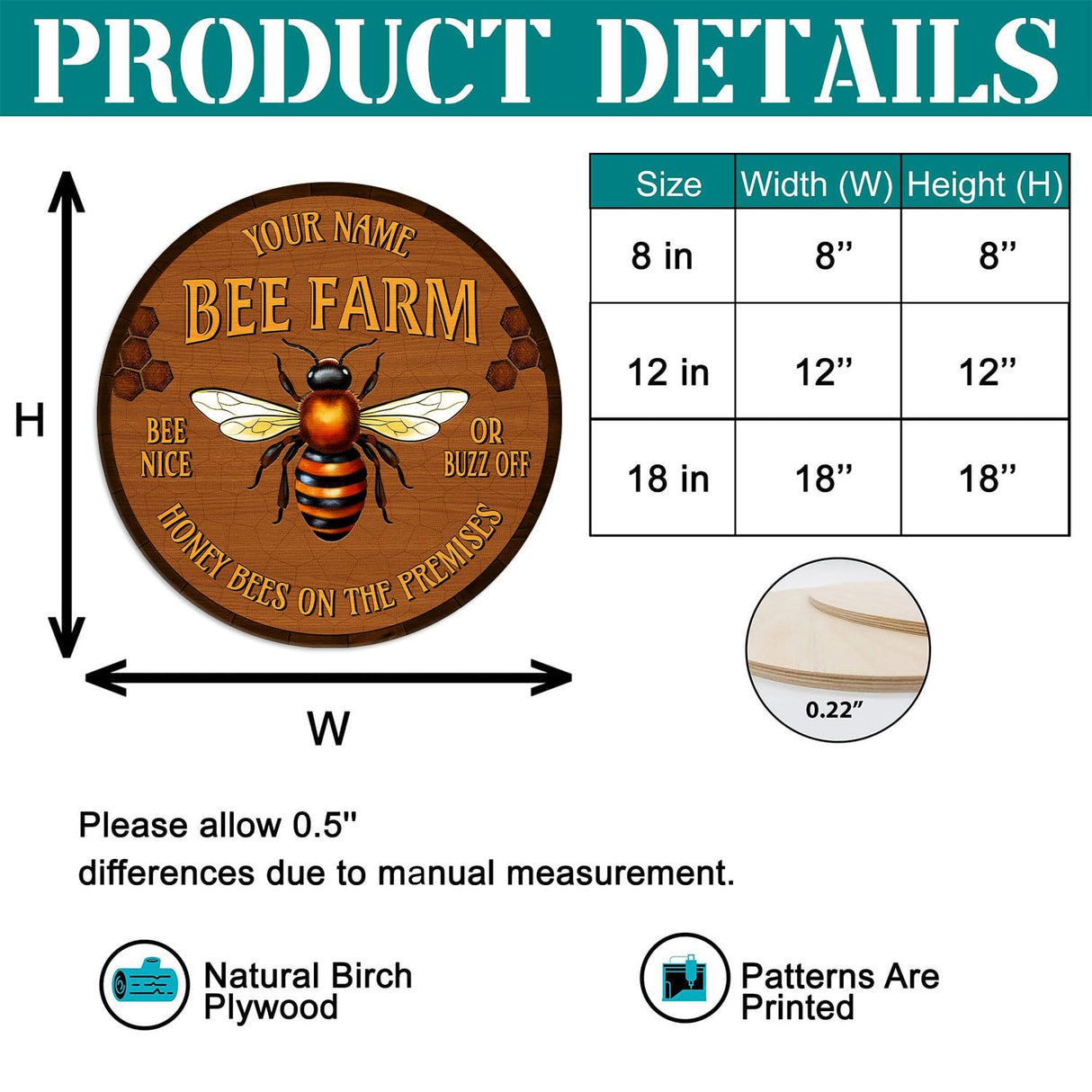 Artsy Woodsy Personalized Honey Bee Wooden Sign (Not Real Carved) Wall Art Plaque Decor Accessories, Gifts for Beekeepers Bee Lovers, Bee Farm Sign, Beekeeping Apiary Beehive Garden Yard Outdoor (12) Artsy Woodsy