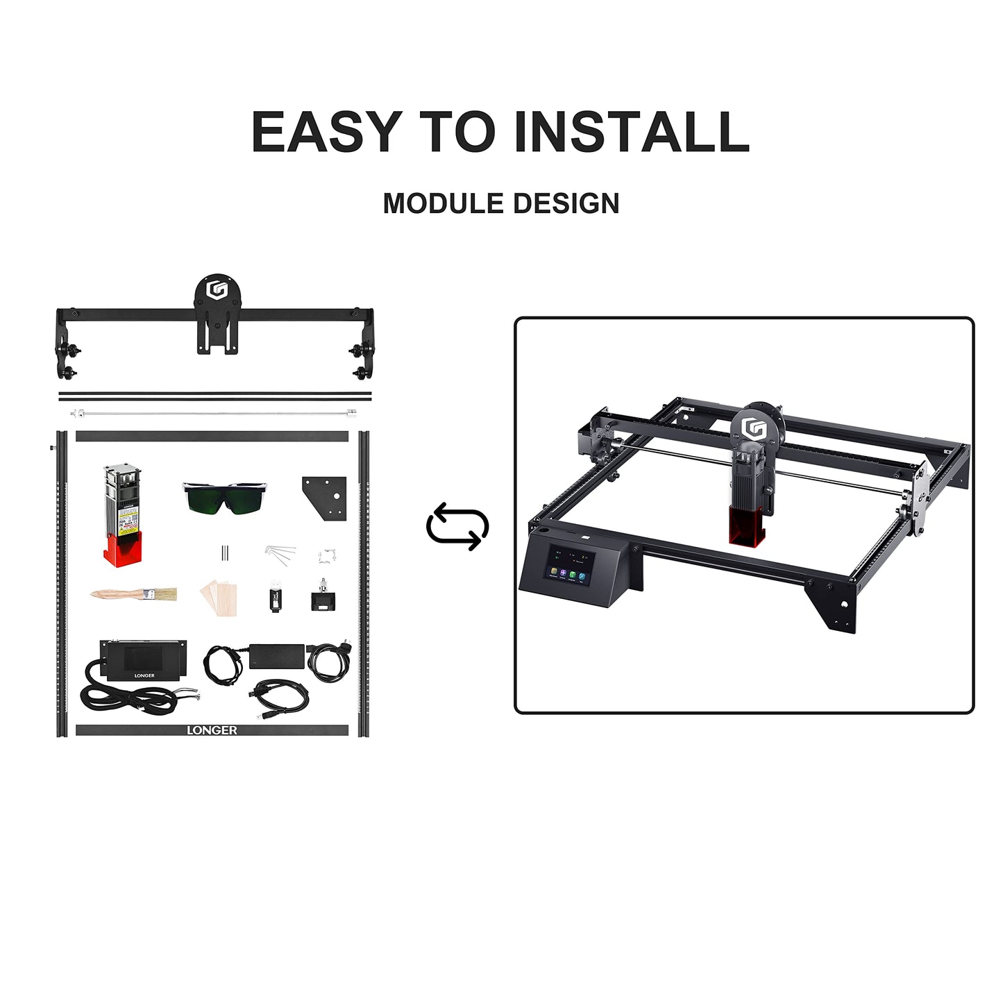 Longer RAY5 60W High Accuracy Cutting and Engraving, 10W Laser Engraver 0.06 * 0.06mm Spot, 3.5" Touch Screen, Multiple Machines Control, DIY Marking for Wood and Metal 15.7"x15.7" - WoodArtSupply