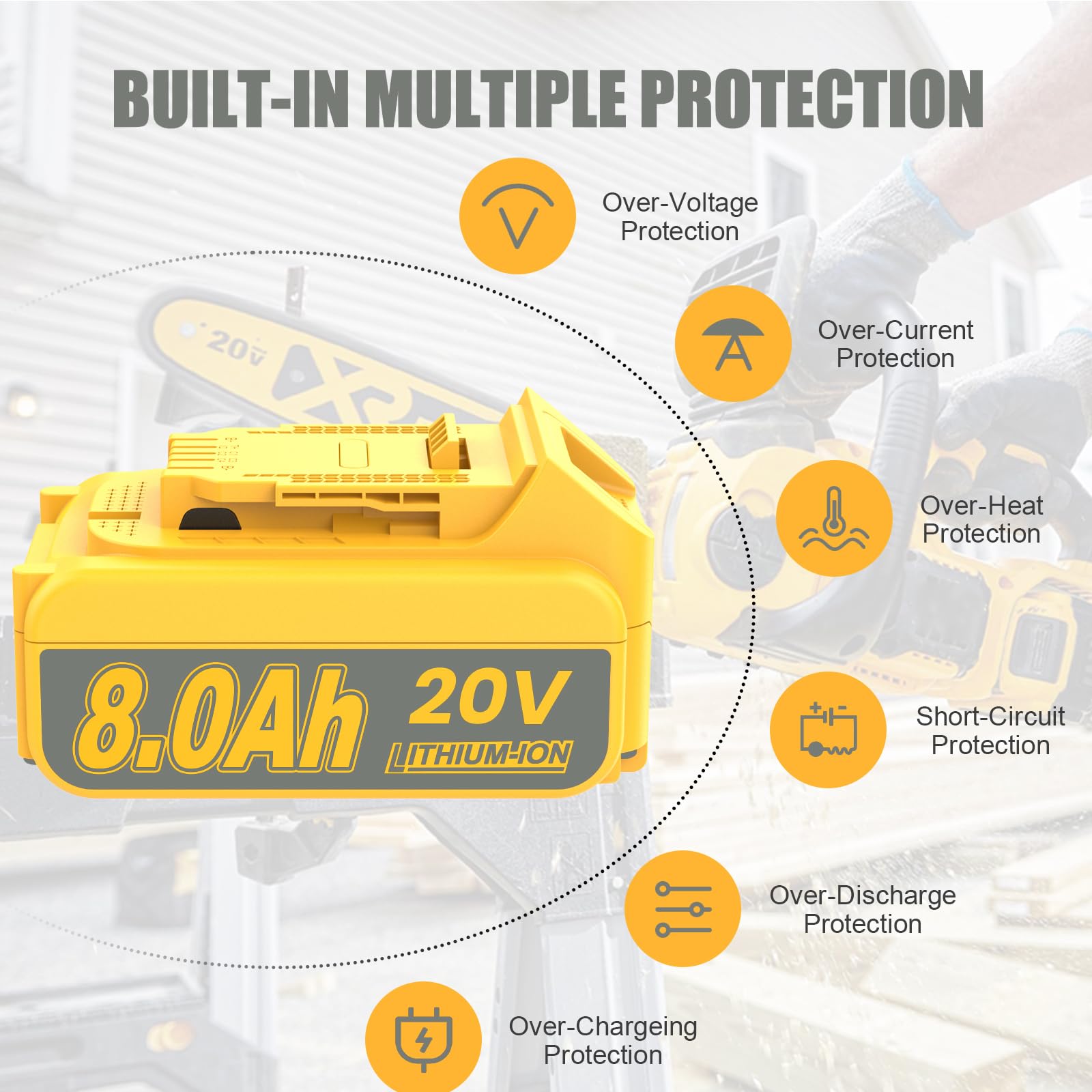 JUNWOOD 2Pack 8.0Ah MAX Lithium Replacement for Dewalt 20V Battery with 20 Volt Dual Port Battery Charger DCB200 DCB201 DCB204 DCB206 DCB207 DCD/DCF/DCG XR Series - WoodArtSupply