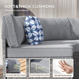 Restland Outdoor Half Moon Patio Furniture Set with Fire Pit Table, Grey Rattan Curved Patio Sectional Sofa, Wicker Conversation Set Restland