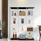 3-Column Display Cabinet with Glass Door and Lock, 12-Shelf Fast Installation in 30Mins Curio Cabinet with 5mm Tempered Glass Floor Standing Bookshelf for Bedroom, Living Room, 65'' x32'' x14'', Black GDJAASJI