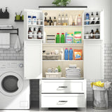 Gyfimoie Tall Farmhouse Kitchen Cabinet with Sensor Light, Kitchen Pantry Cabinet with 2 Large Drawers and Adjustable Shelves, Traditional Freestanding Cupboard with Doors for Kitchen (White) Gyfimoie