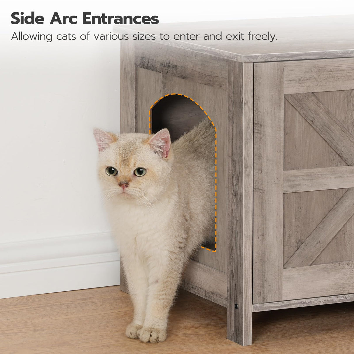 HOOBRO 47.2" Litter Box Enclosure for 2 Cats, Hidden Litter Box Furniture with Double Rooms, Wooden Cat Litter Box Enclosure, Dual Litter Box Design, Large Cat House for 2 Cats, Greige BG32MW01 HOOBRO