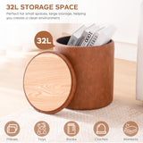 Round Ottoman with Storage Set of 2, Faux Leather Button Tufted Storage Ottoman, 14.76"L x 14.76"W x 17.32"H, Boucle Vanity Stool Footrest Coffee Table for Living Room, Bedroom, Support 300 lbs, Brown oakvivo