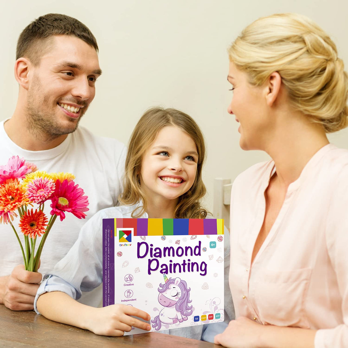 Craftoy 5D Diamond Painting Kits for Kids 7.1‘’ X 7.1‘’ Wooden Frame Diamond Arts and Crafts for Kids Mosaic Gem Stickers by Number Kits DIY Painting Arts Crafts Supply Set Embroidery Gift (F-Unicorn) Craftoy