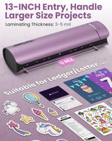 Office Presentation Laminator Machine 11x17 with Laminating Sheet A3/A4/A5, 3/5 Mil Thermal Cold Laminating Machine 13 inch Wide, 60s Warm-Up Lamination Machine, Personal Laminate Machine (Purple) Qfun