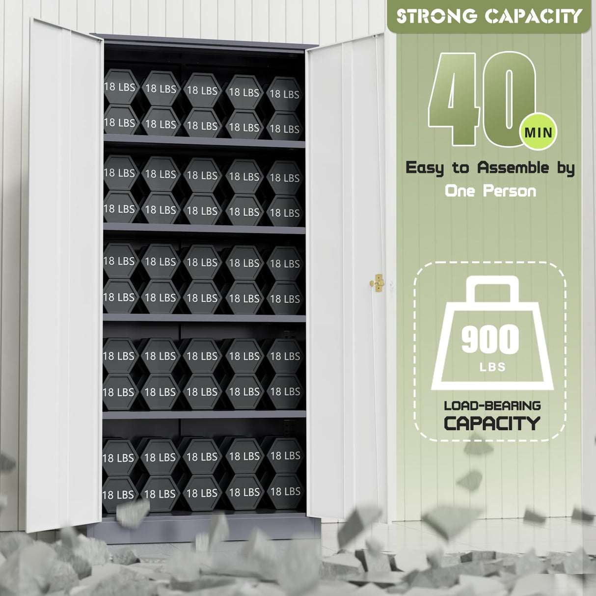 Crownland 72” Metal Storage Cabinet, Lockable Garage Storage Cabinets, High Office Storage Cabinet with Adjustable Shelves for Garage, Home Office, Classroom, Pantry, File(Grey White) Crownland