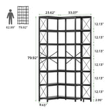 Condemo 7-Shelf Reversible Corner Bookshelf, Modern Industrial Tall Bookcase, 7-Tier Large L-Shaped Storage Shelf Display Rack with Metal Frame for Living Room, Home Office, Bedroom, Black Condemo