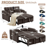 Sleeper Sofa Couch Bed with USB & Type C Port, Modern 3-in-1 Convertible Velvet Pull Out Loveseat Futon Sofa w/Phone Holder/Cup Holder for Living Room Apartment, Adjustable Backrest, Coffee Antetek