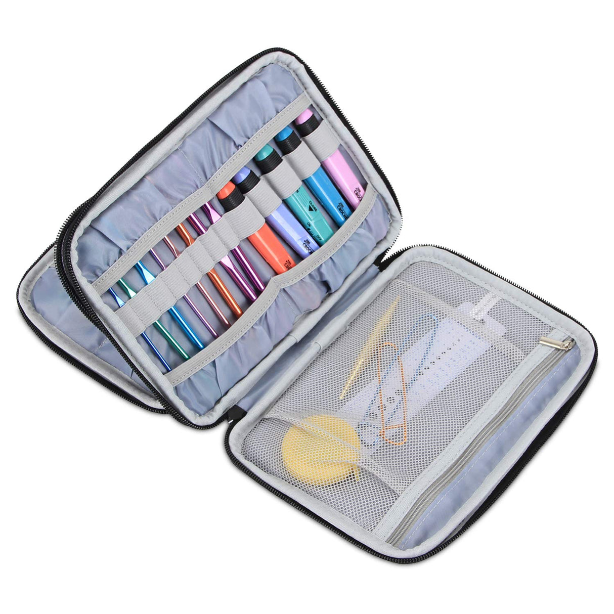 Damero Crochet Hook Case, Travel Storage Bag for Swing Crochet Hooks, Lighted Hooks, Needles(Up to 8'') and Accessories, Large, Purple (No Accessories Included) Damero