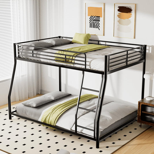 TURRIDU Full XL Over Queen Bunk Bed, Heavy Duty Metal Bunk Bed Frame with Full-Length Guardrails & Ladders, Bedroom Bunk Bed for Teens, Adults, Noise Free, Black