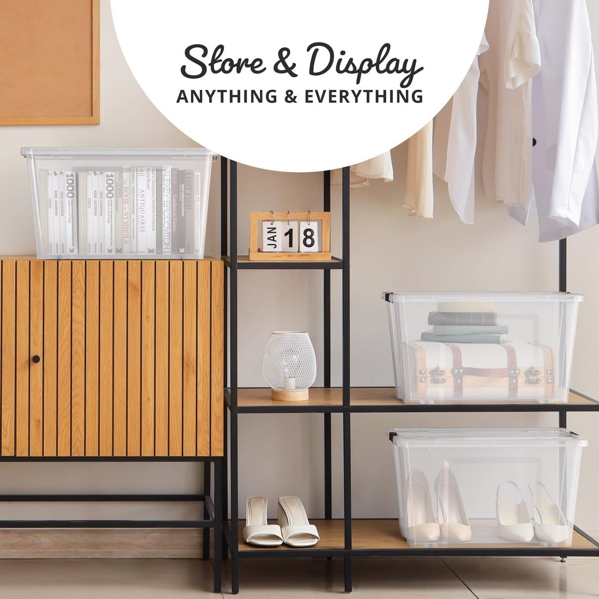 Lifetime Appliance Parts 6 PACK 54 Qt. Plastic Storage Bin Tote Organizing Container with Ultra Durable Lid & Secure Latching Buckles Stackable Extra Strength Clear w/Black Handle Lifetime Appliance Parts