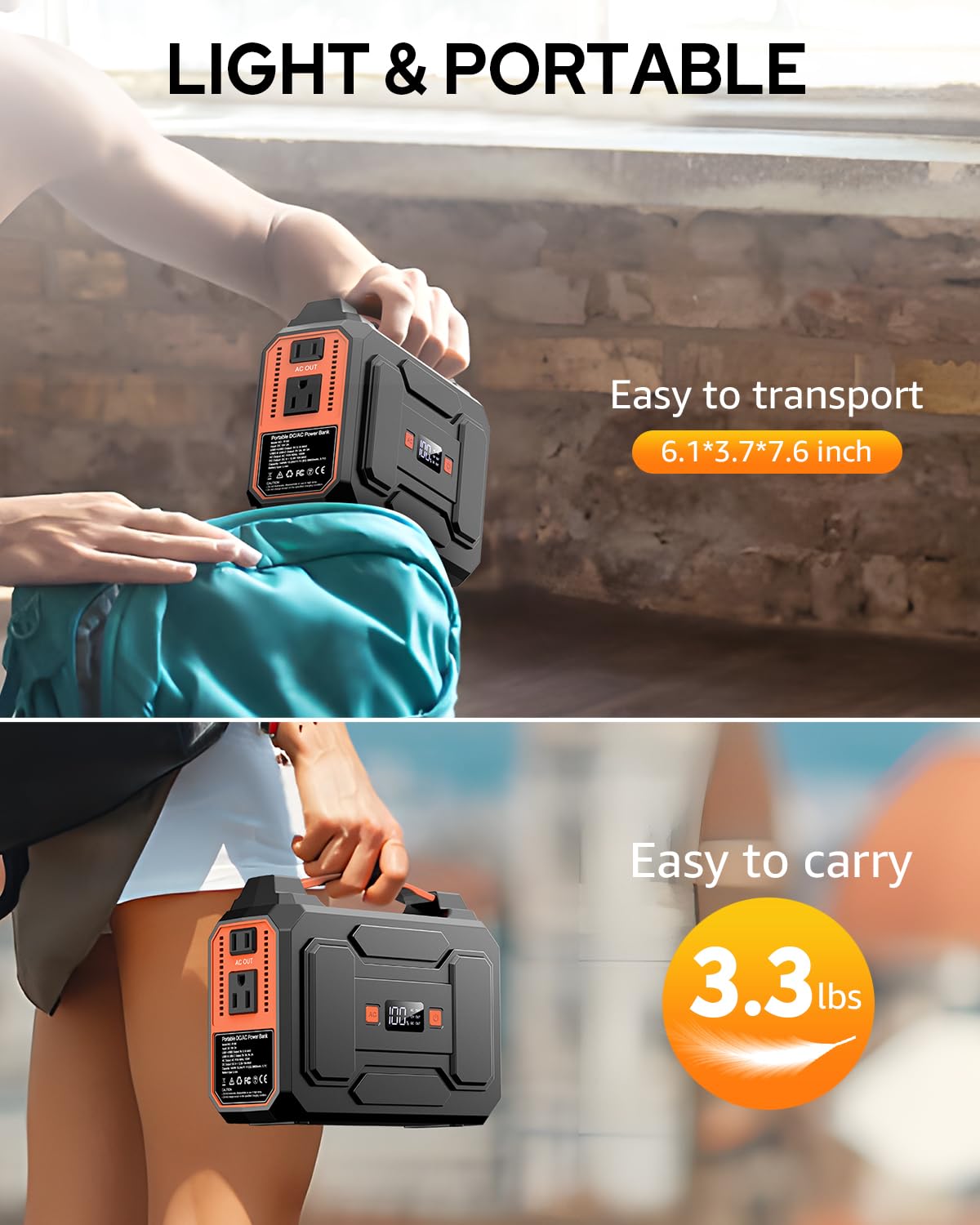 Apowking Portable Power Station Bank 200W Peak(100W Rated),146Wh Solar Powered Power Bank with 2 AC Outlet 110V,39600mAh Power Bank Lithium Battery Pack for Home Outdoor Camping Emergency Apowking