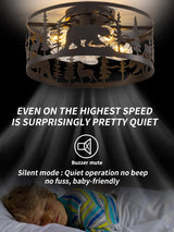 YEDAORL Farmhouse Caged Ceiling Fans with Lights and Remote Control,Rustic Black Chandelier Fan with Bear Deer Design,Flush Mount Low Profile Fandelier for Bedroom,Dining Living Room,Foyer YEDAORL