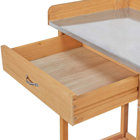Topeakmart Outdoor Potting Bench Table Work Station Garden Planting with Cabinet & Drawer & Top Shelf & Lower Shelf Natural Wood Topeakmart