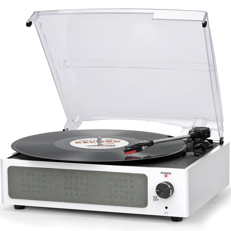 Vinyl Record Player with Speaker Vintage Turntable for Vinyl Records, Belt-Driven Turntable Support 3-Speed, Wireless Playback, Headphone, AUX-in, RCA Line LP Vinyl Players for Sound Enjoyment White seasonlife