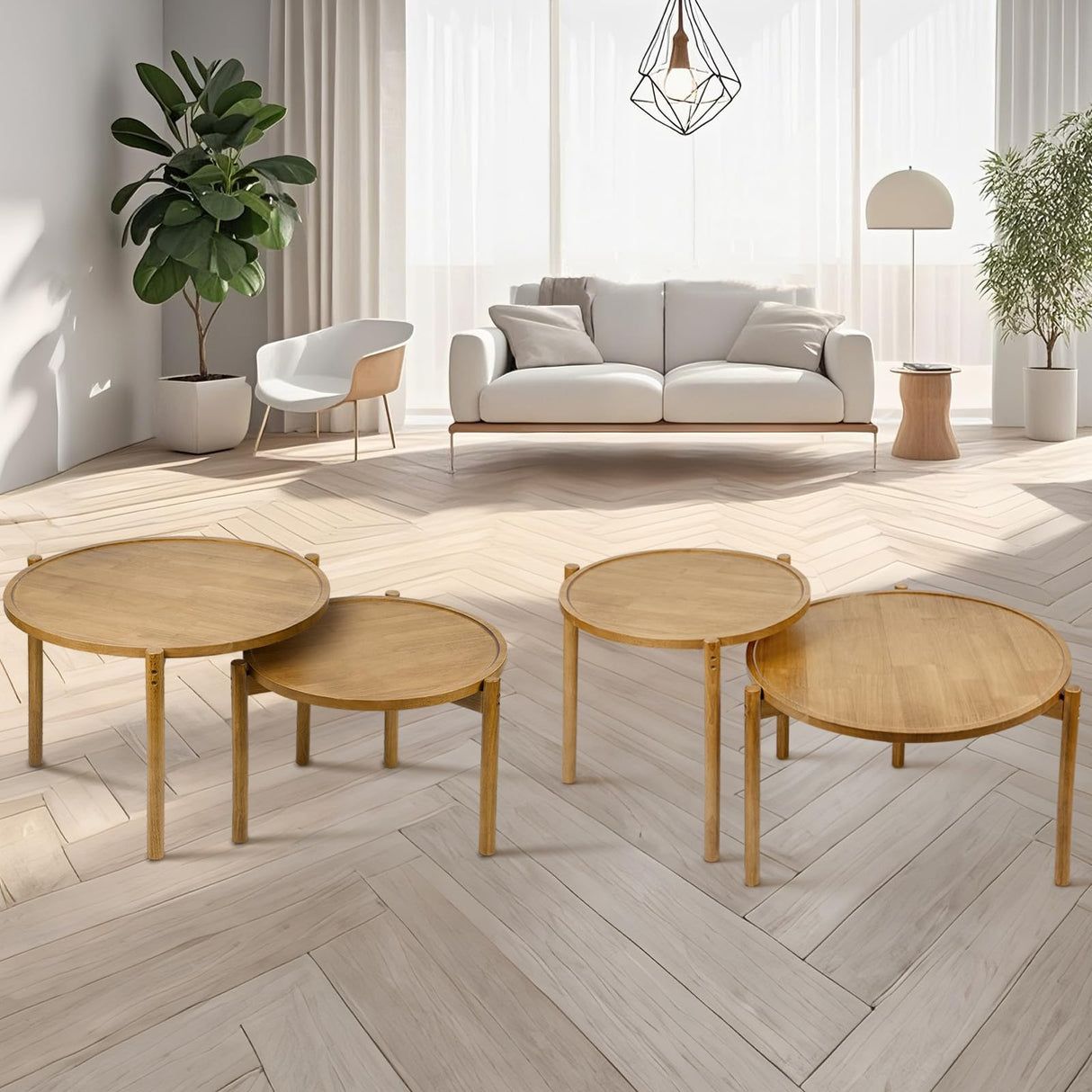 BEARUT Wooden Round Nesting Coffee Tables Set of 2,Round End Table,Small Nesting Tables,Side Table,for for Living Room Bedroom Balcony by Solid Wood BEARUT