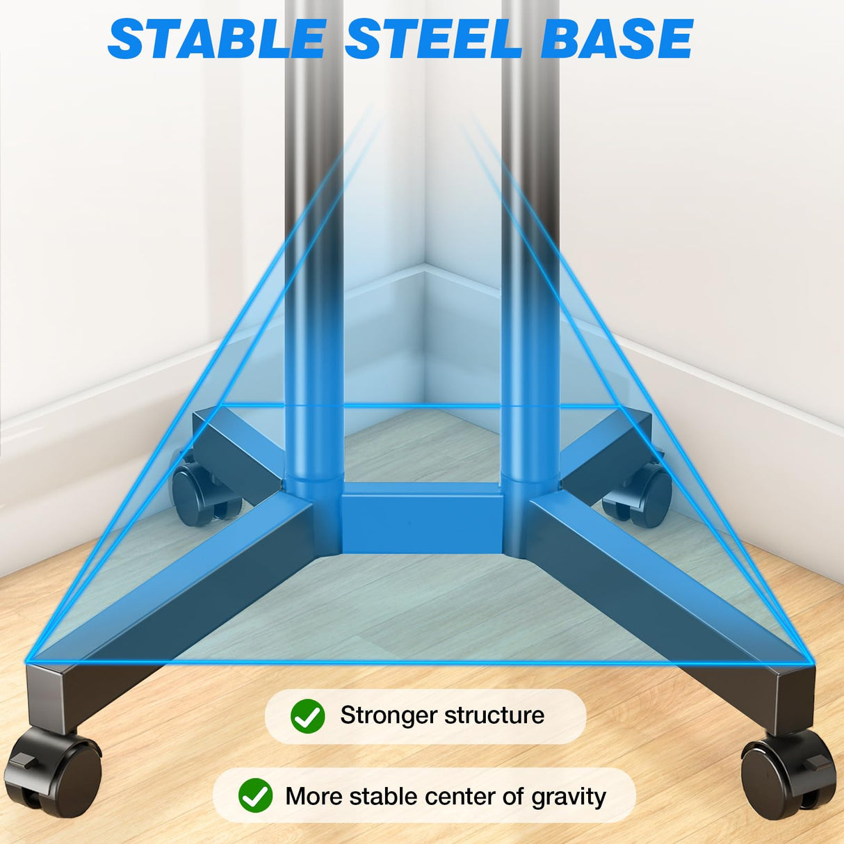 Rfiver Mobile TV Cart Rolling TV Stand with Power Outlet for 32-70 Inch Screens, Protable TV Stand on Wheels with Height Adjustment, Outdoor TV Stand Mount with Shelf Holds up to 88lbs for Home Office Rfiver