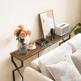 MAHANCRIS Sofa Console Table, 44.9" Entryway Table with Power Station, Narrow Couch Table, Hallway Table, Sofa Table with USB Ports, Metal Frame, for Entrance, Living Room, Rustic Brown CTHR113E01 MAHANCRIS