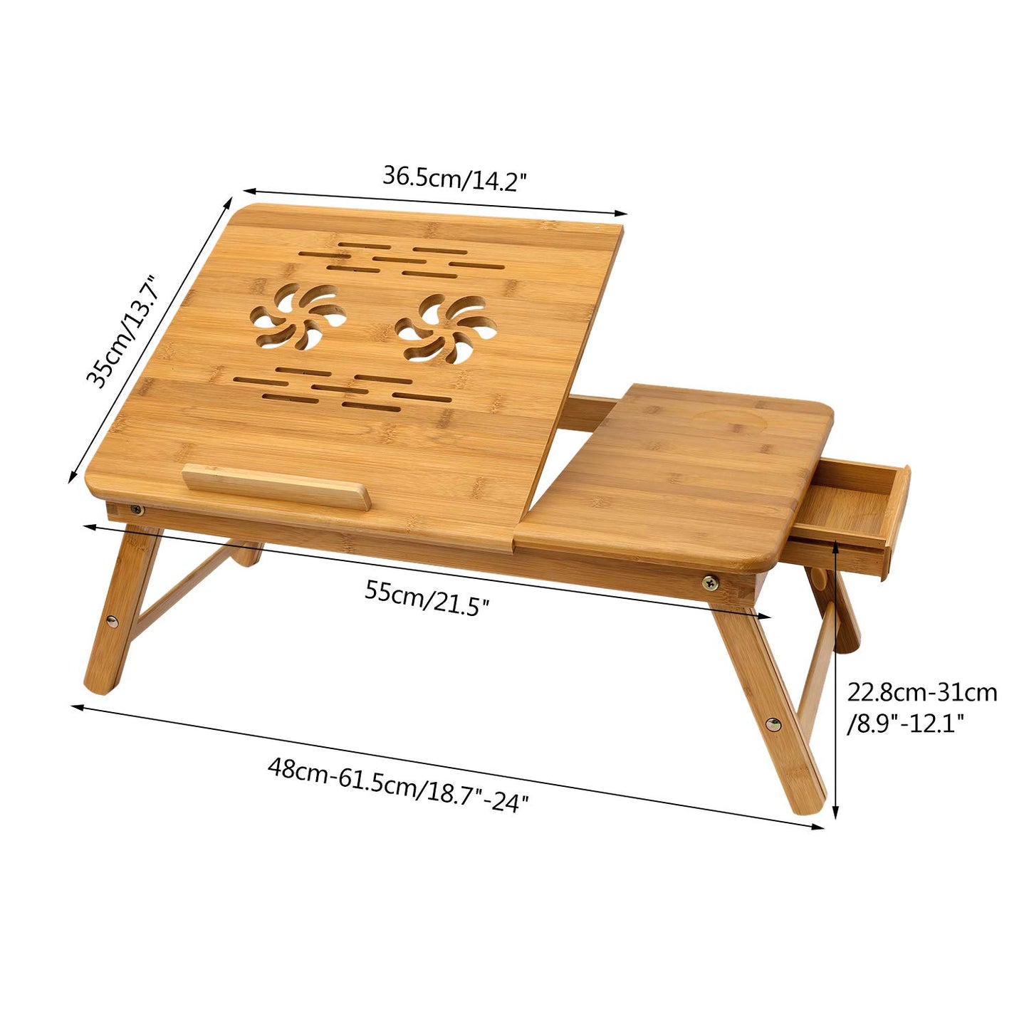 Bamboo Laptop Desk, Adjustable Portable Breakfast Serving Bed Tray with Tilting Top Drawer for Surfing Reading Writing Eating (Bamboo) - WoodArtSupply