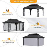 Jolydale Hardtop Gazebo 12 X 16ft with Mosquito Netting and Curtains, Outdoor Gazebos with Double Roof, Galvanized Steel Permanent Aluminum Gazebo, for Gardens, Decks, Patios, Parties Jolydale