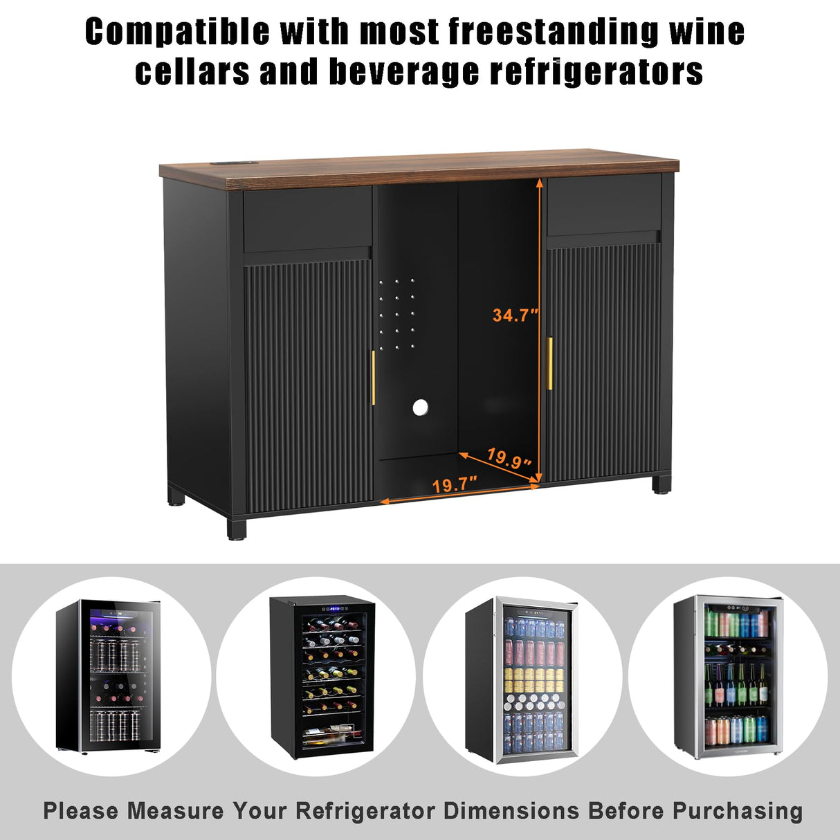 GDLF Large Coffee Bar Cabinet with Fridge Space, Mini Fridge Cabinet with Wine Storage, Buffet Sideboard Table for Home, Fluted Modern Design,53.2" L GDLF