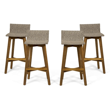 Christopher Knight Home La Brea Outdoor Acacia Wood and Wicker Barstools (Set of 4), Light Brown and Teak Christopher Knight Home