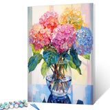 Tucocoo Hydrangea in Glass Vase Window Landscape Paint by Numbers for Adults Beautiful Flower DIY Paint by Numbers Acrylic Paint Canvas Colorful Flowers Painting Kits Art 16x20 Inch（DIY Frame） Tucocoo