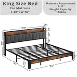 LIKIMIO King Size Bed Frame with Storage Headboard and Charging Station, Solid Construction, Easy Assembly LIKIMIO