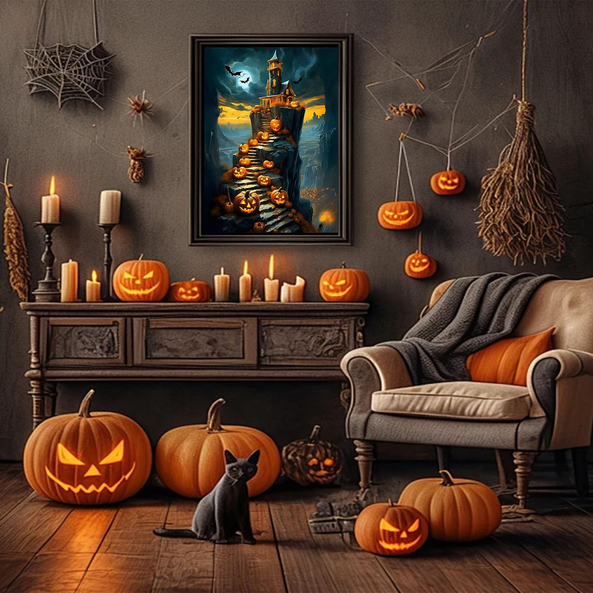 cviokrdu Halloween Paint by Numbers Kit for Adults - Castles Adult Paint by Number Kits Without Frame, DIY Halloween Oil Painting for Gift Home Wall Decor (16x20inch) cviokrdu