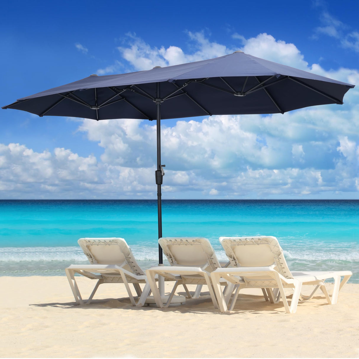OVASTLKUY 13Ft Patio Umbrella Outdoor Double-Sided Market Extra Large Umbrella Outdoor Patio w/Easy Crank for Yard, Poolside, Deck, Navy Blue OVASTLKUY