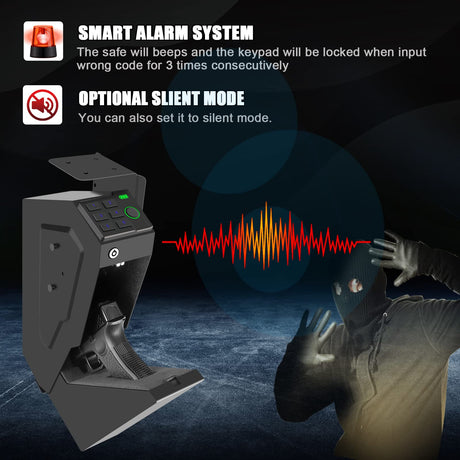 Biometric Mounted Handgun Gun Safe for Nightstand, Desk, Bed Side, Wall,Truck - Auto Open Hidden Hand Gun Safe for Pistol -with Fingerprint, 6-button Backlit Keypad, KEY Access VoleStay