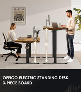 OffiGo Electric Standing Desk with 3-Piece Board, 71 Inch Height Adjustable Large Desk with Power Outlets, Sit Stand Table, Writing Computer Desk for Home, Office, Workstation, Rustic Brown OffiGo