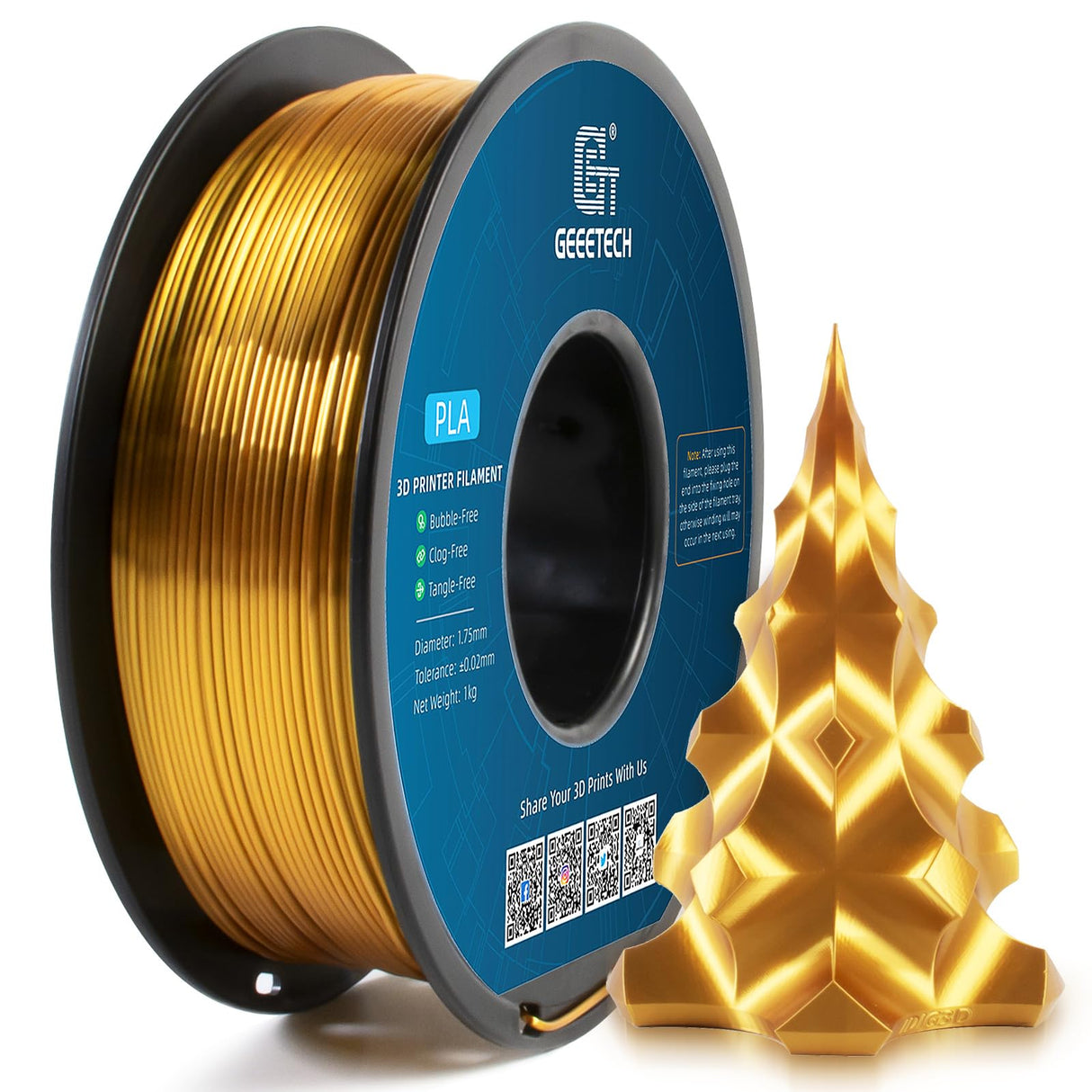 Geeetech Silk PLA Filament 1.75mm for 3D Printer , Metal-Like Shiny Consumable 1kg (2.2lbs) 1 Spool, Dimensional Accuracy +/- 0.03 mm, Silk Gold Geeetech