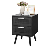 Finnhomy Nightstand, End Table, Side Table with 2 Hand Made Rattan Decorated Drawers, Nightstands Set of 2, Wood Accent Table with Storage for Bedroom, Full Black, 2 Pack Finnhomy
