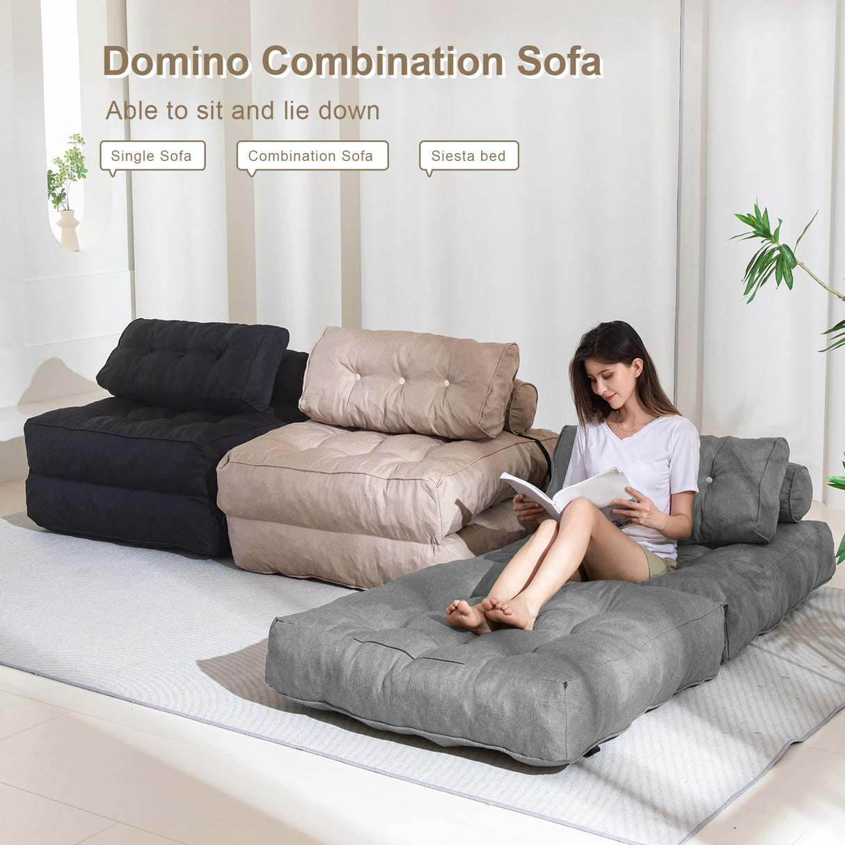 YOSHOOT Folding Couch Sofa Bed, Convertible Sleeper Chairs with Back Support, Foldable Couch Futon Mattress with Pillow, Portable Fold Out Chair Bed Floor Mattress Floor Couch for Living Room YOSHOOT
