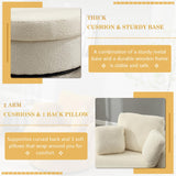 Swivel Barrel Chair, Modern Fabric Oversized 360 Degree Club Accent Arm Chairs, Single Round Living Room Sofa Chair w/ 3 Pillows for Nursery, Bedroom, Reading, Office, Ivory JEEOHEY