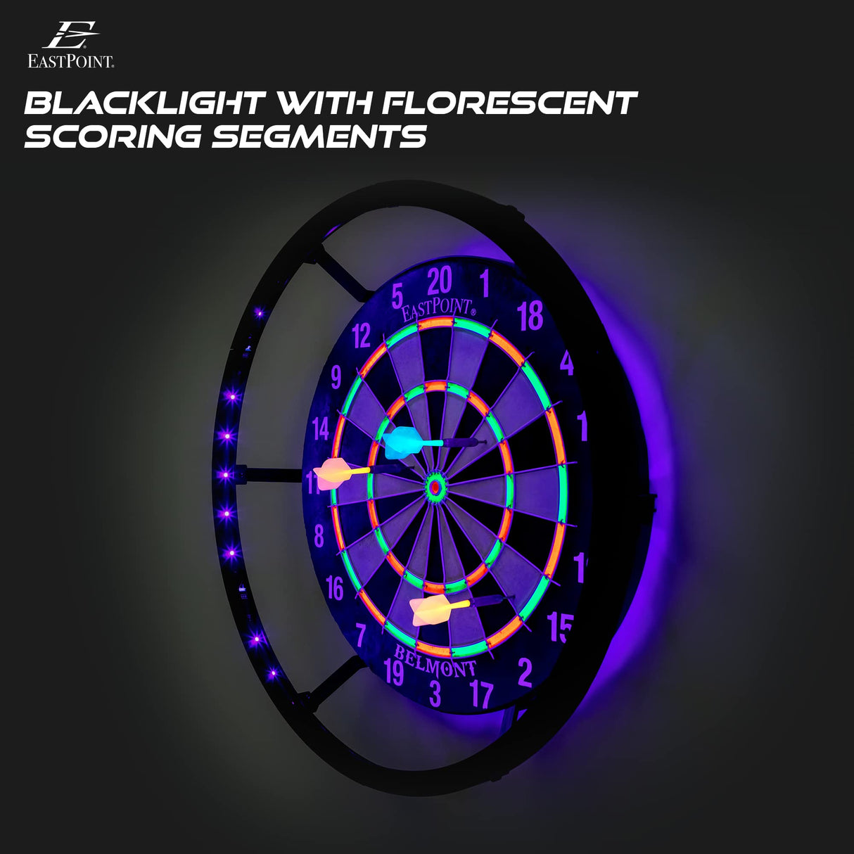 EastPoint Sports EastPoint Blacklight Dartboard - Official Size Bristle Dartboard with Glowing Segments and Dart Flights EastPoint Sports